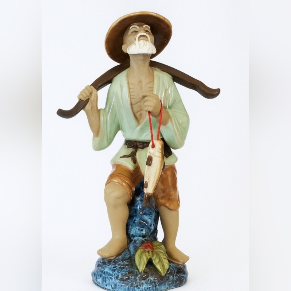 Figure Vintage Chinese Mudmen Porcelain Statue Fisherman